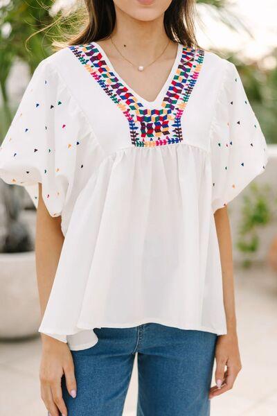 Printed V-Neck Puff Sleeve Top