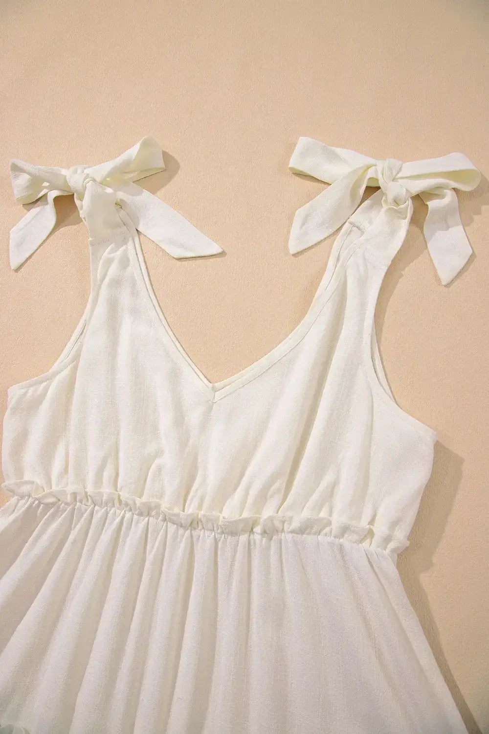 Solid Color Tied Straps Ruffle Tiered Mini Dress