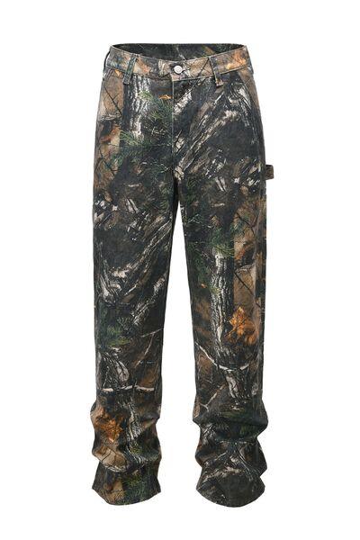 Men's Camouflage Leaf-Print Cargo Jeans