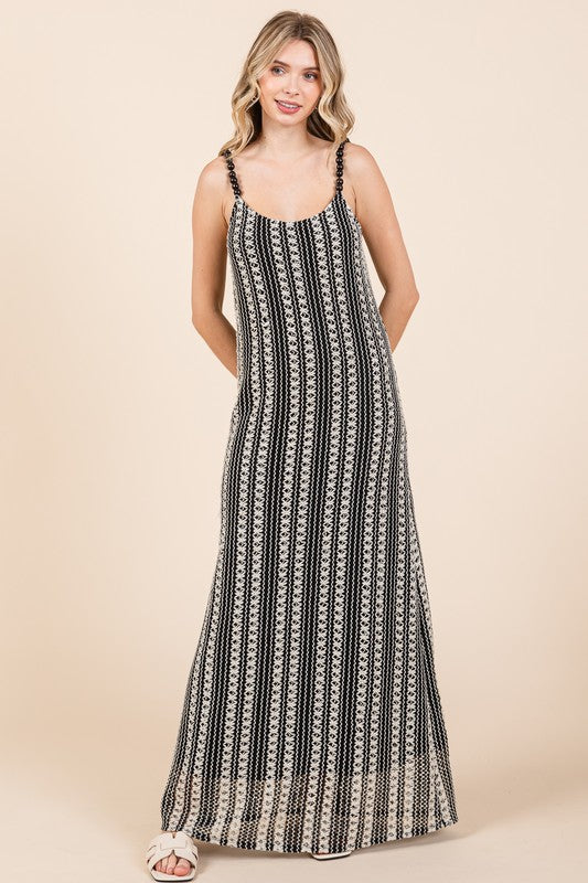 GeeGee Plus Size Striped Scoop Neck Beaded Strap Maxi Cami Dress - Clothes For Her Online Store