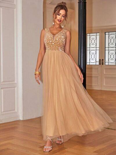 Sequin V-Neck Sleeveless Dress - Clothes For Her Online Store