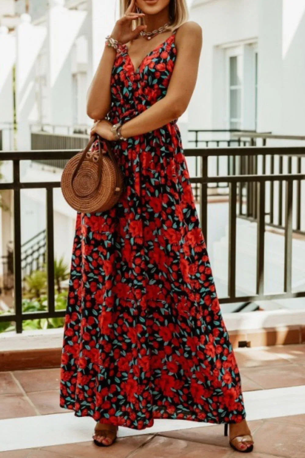 Printed Spaghetti Strap Maxi Dress