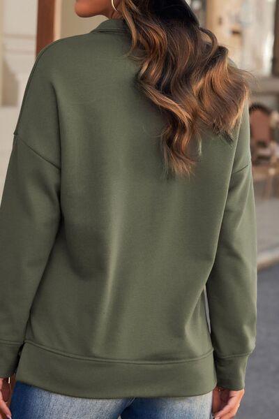 Side Slit Half Zip Long Sleeve Sweatshirt - Clothes For Her Online Store