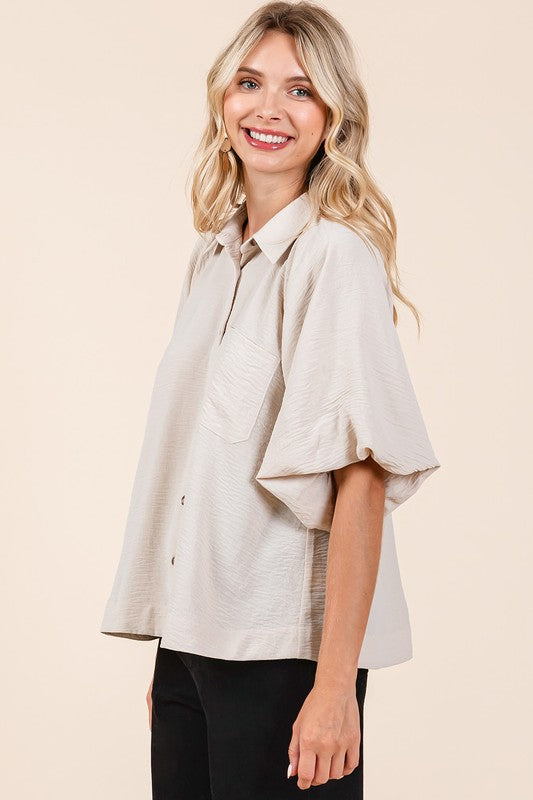 Mittoshop Airflow Short Bubble Sleeve Button Down Shirt - Clothes For Her Online Store