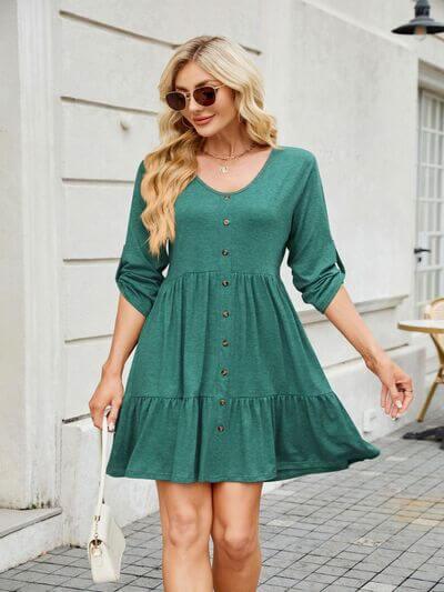 Tiered Ruched V-Neck Mini Dress - Clothes For Her Online Store