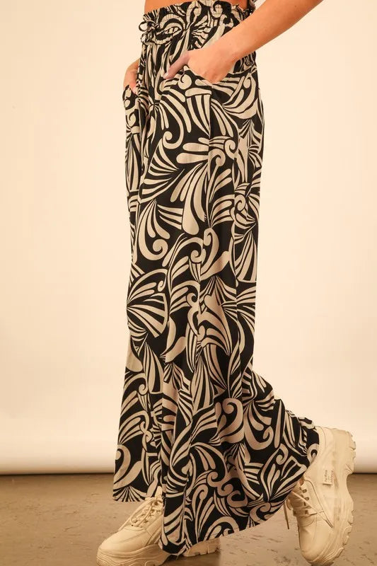 VERY J Full Size Printed Wide Leg Pants Plus Size