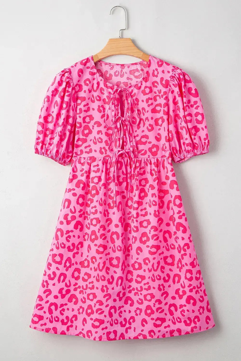 Leopard Tie Front Puff Sleeve Dress