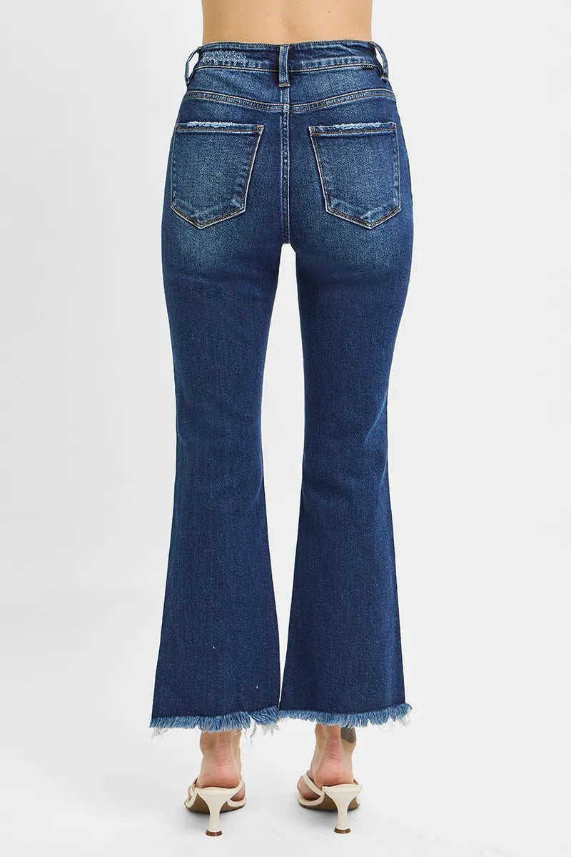 RISEN Full Size High Rise Crop Bootcut Fray Hem Jeans Plus Size