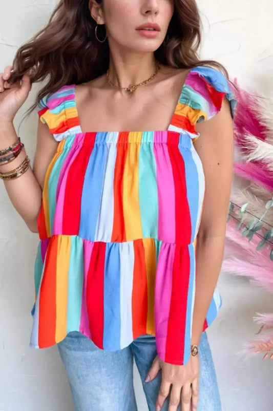Stripe Ruffled Straps Babydoll Cami - Clothes For Her Online Store