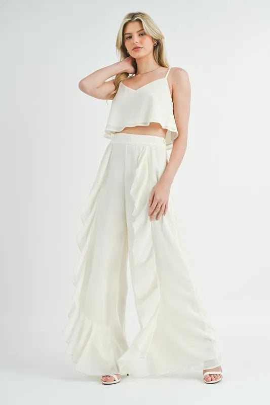 MABLE Crop Cami and Ruffled Wide Leg Pants Set - Clothes For Her Online Store