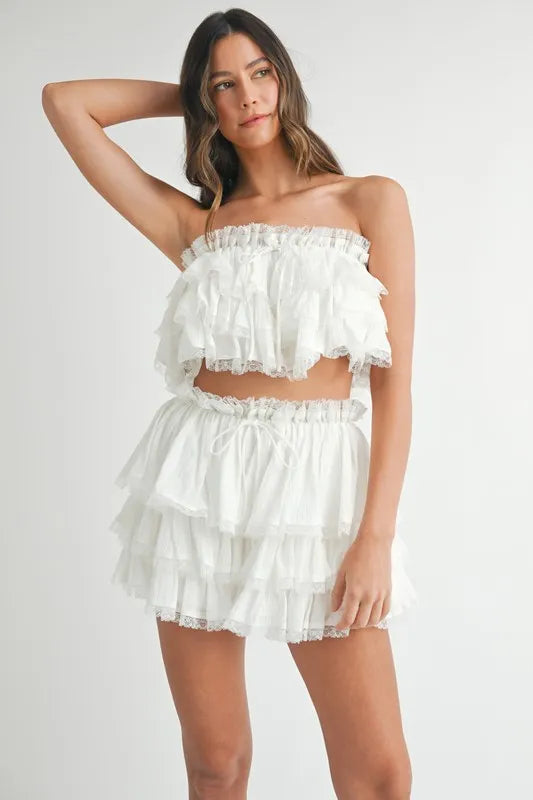 MABLE Ruffle Layered Crop Top and Mini Skirt Set - Clothes For Her Online Store