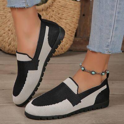 Contrast Mesh Round Toe Flat Slip-Ons - Clothes For Her Online Store