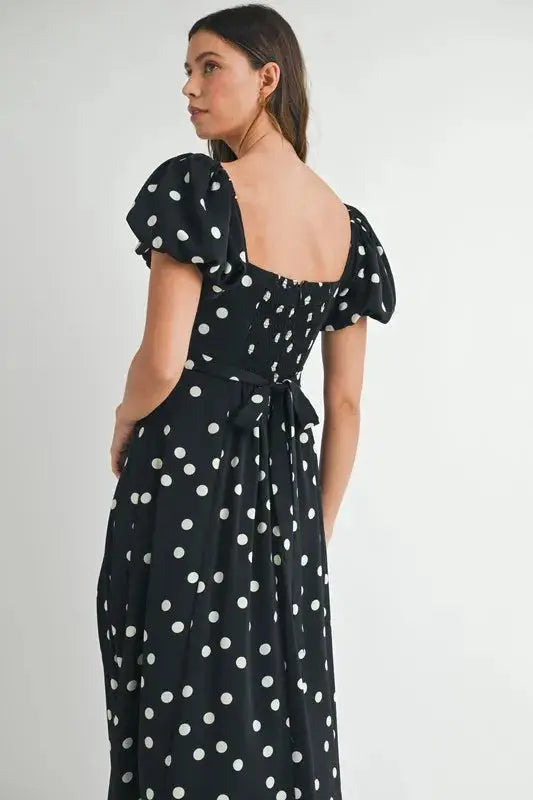 MABLE Polka Dot Puff Sleeve Midi Dress - Clothes For Her Online Store