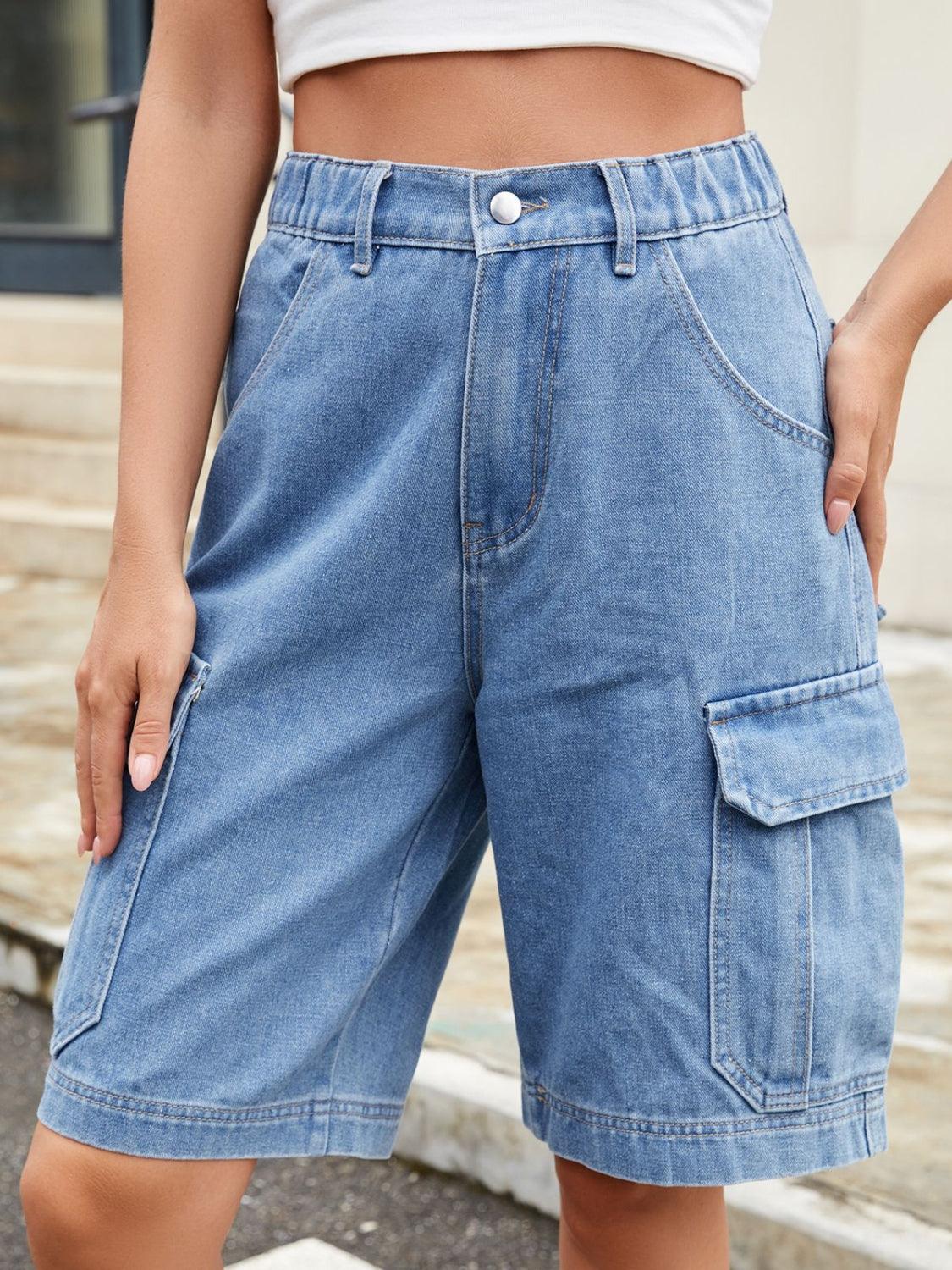 High Waist Denim Shorts with Pockets