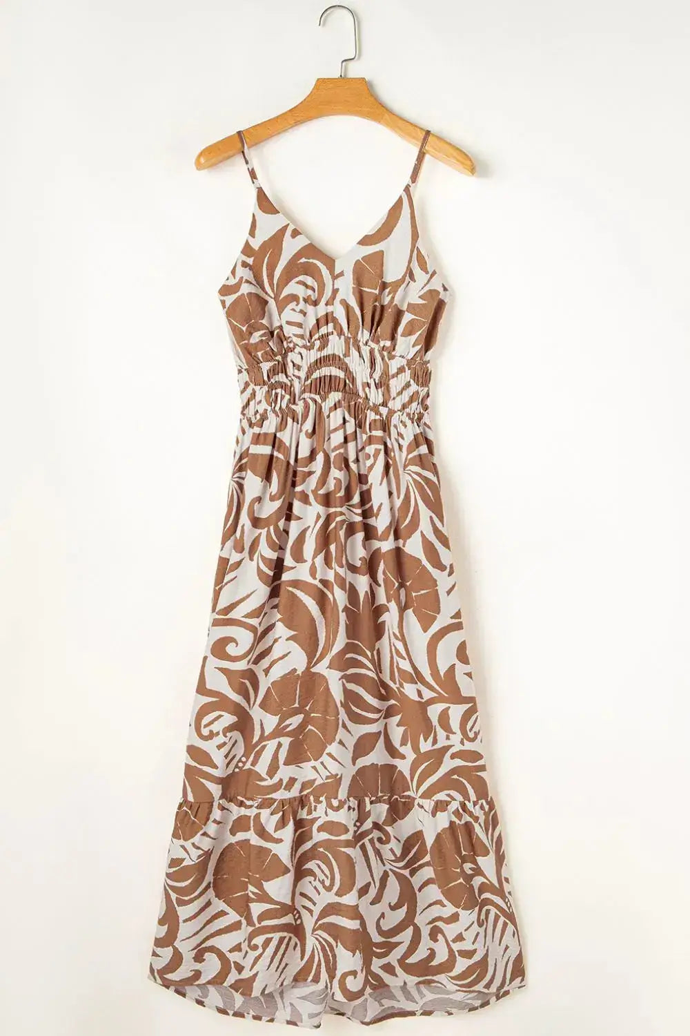 Floral Shirred High Waist Spaghetti Straps Dress