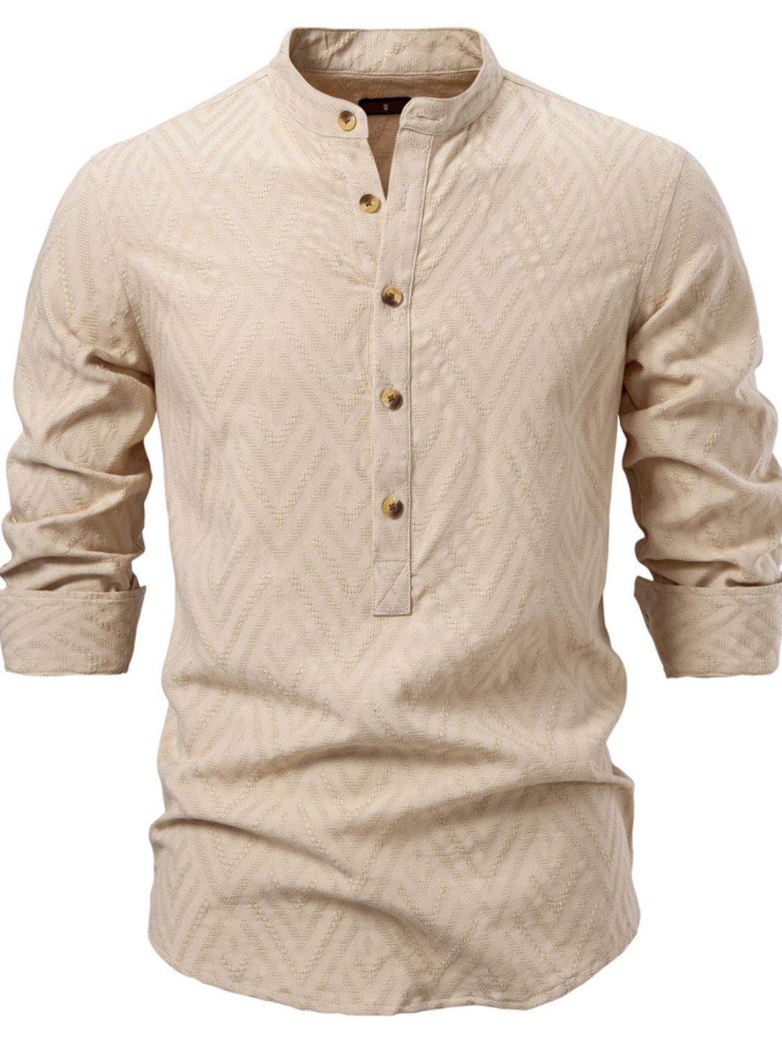 Men's Half Button Geometric Texture Collared Neck Shirt - Clothes For Her Online Store