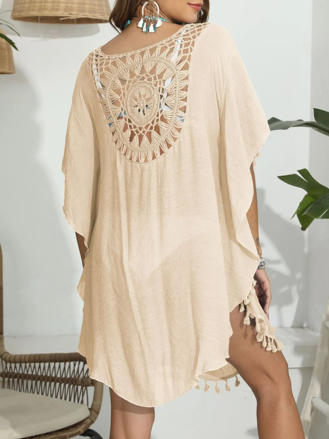 Tassel Crochet Round Neck Cover-Up
