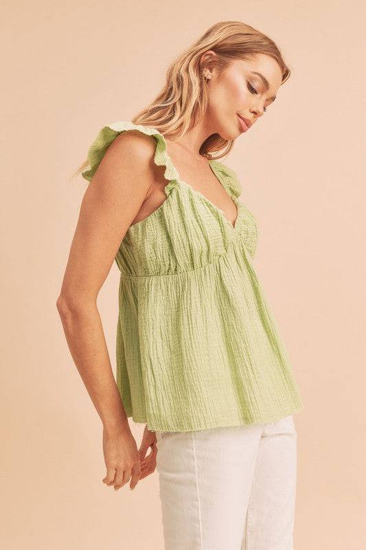 Aemi + Co Sweetheart Neck Ruffled Strap Top - Clothes For Her Online Store