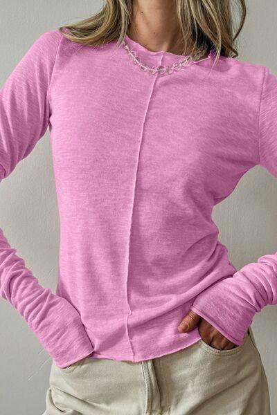 Lettuce Hem Round Neck Long Sleeve T-Shirt