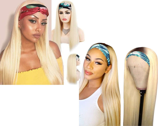 Straight 1B/613 Headband Human Hair Wigs For Black Women Blonde ScarfBrand Name: Beumax Hair Material Grade: Remy Hair Weight: 180% Density is 250g Texture: Straight Hair Human Hair Type: Brazilian Hair Cap Size: Average Size Suitable Dying Colors: All co