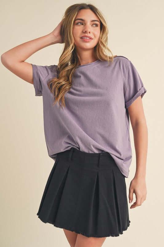 Aemi + Co Exposed Seam Round Neck Short Sleeve T-Shirt