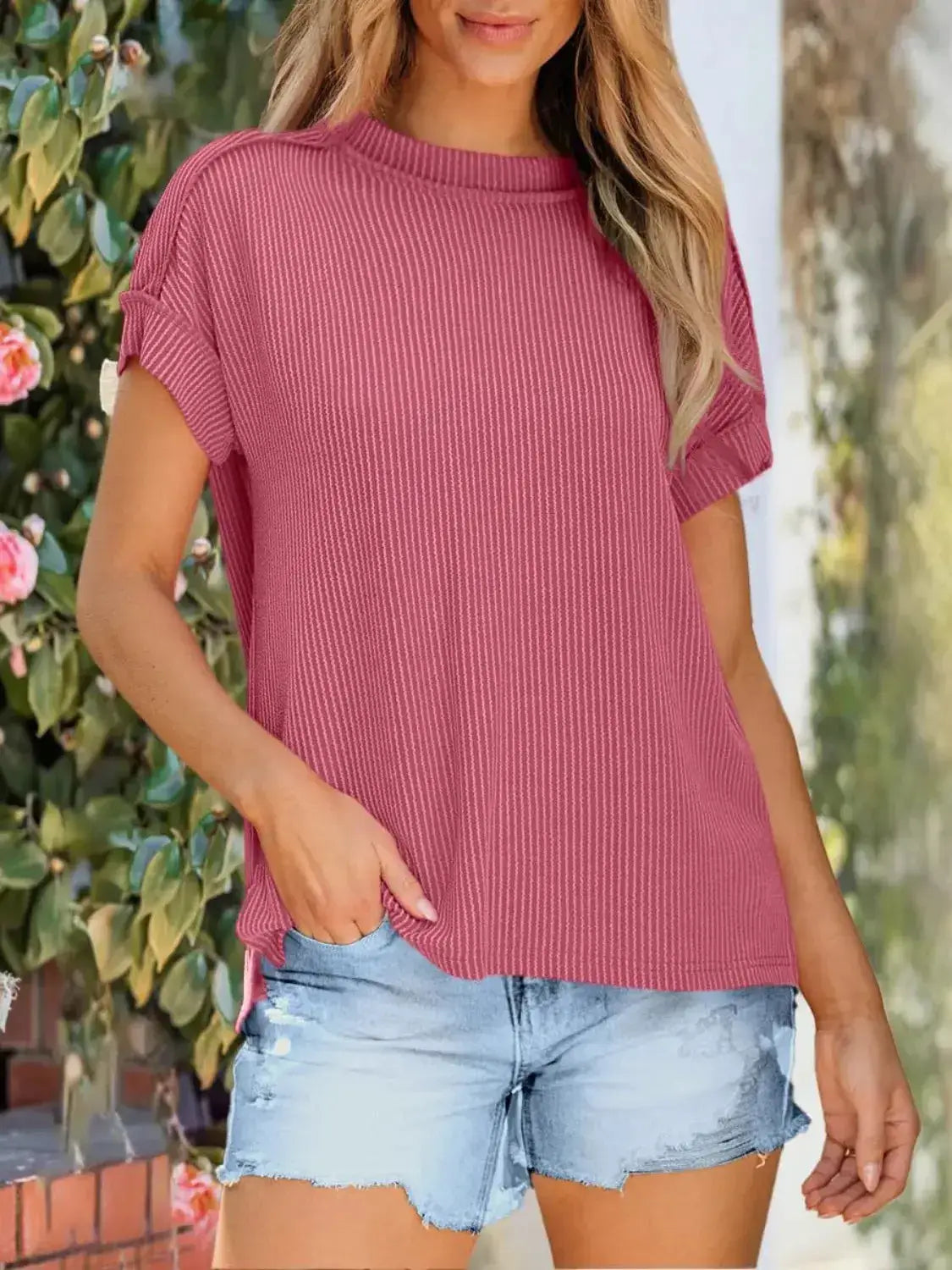 Round Neck Short Sleeve T-Shirt - Clothes For Her Online Store