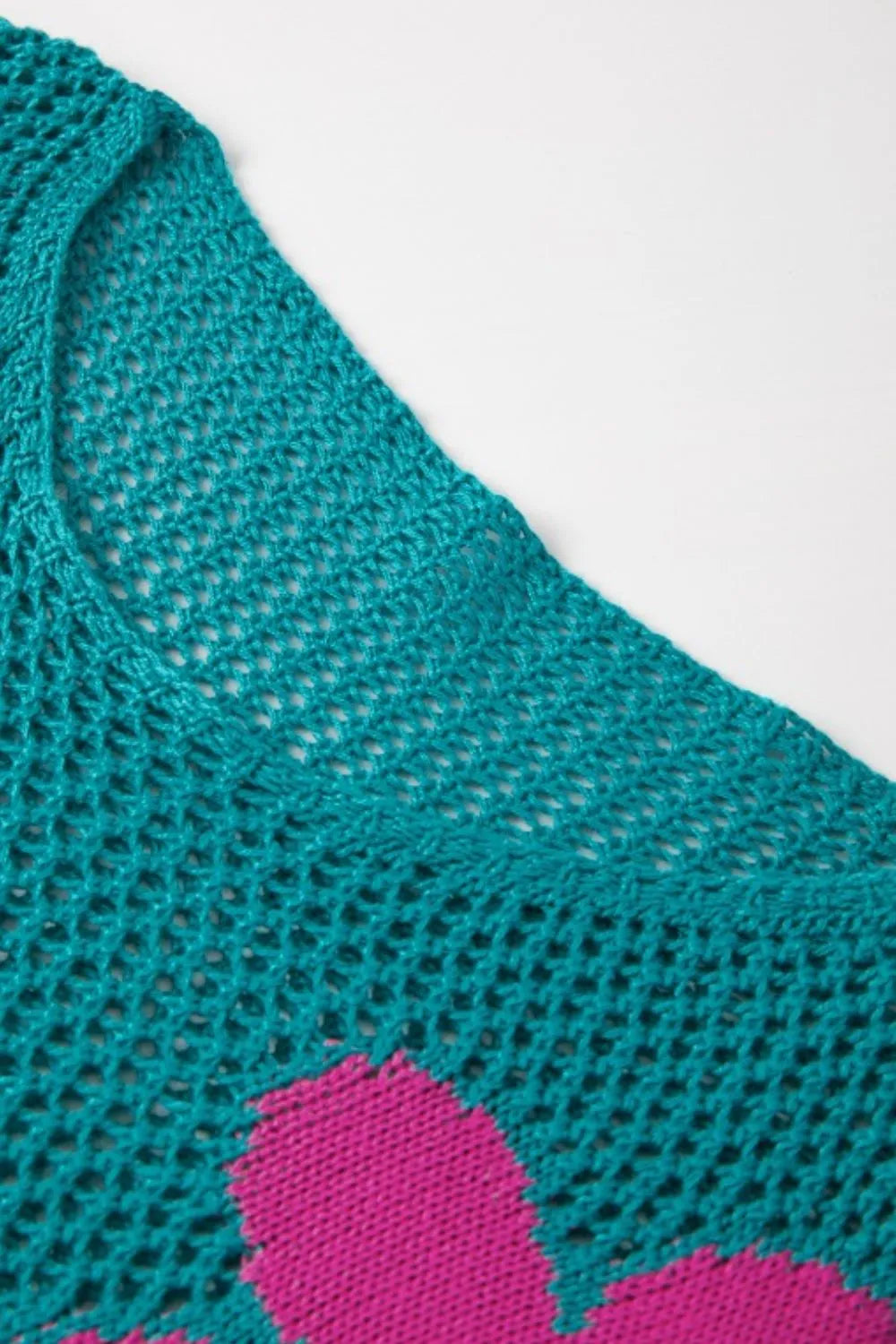 Openwork Round Neck Floral Knit Cover Up