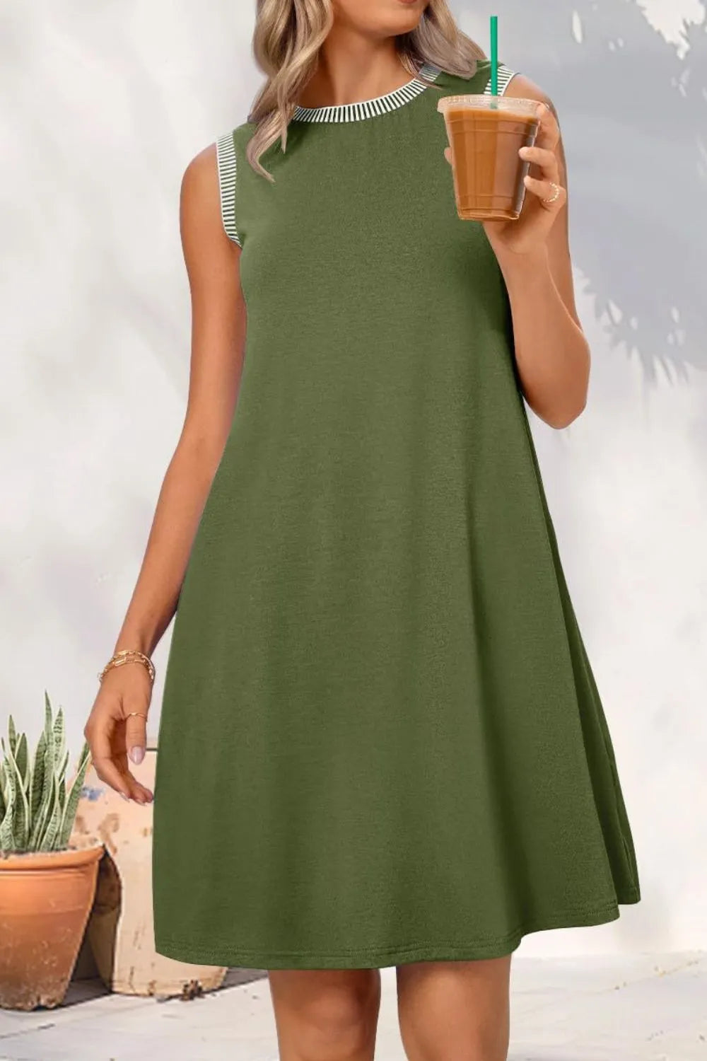 Round Neck Sleeveless Mini Tank Dress