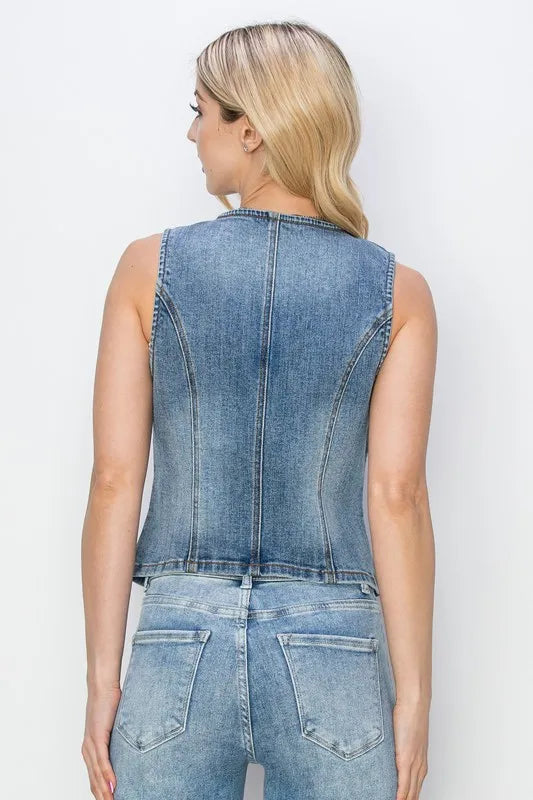 RISEN Full Size V-Neck Button Down Vest Plus Size
