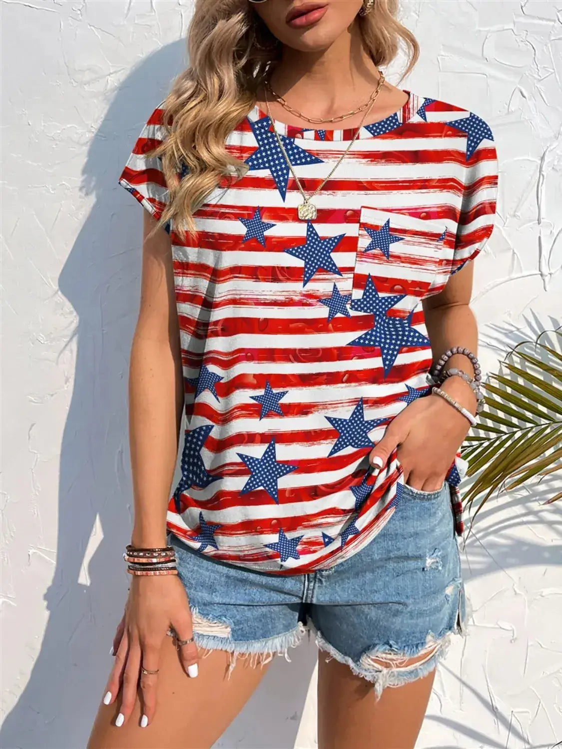 Printed Round Neck Short Sleeve T-Shirt - Clothes For Her Online Store