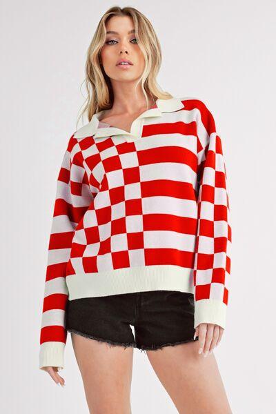 Aemi + Co Striped & Checkered Drop Shoulder Sweater