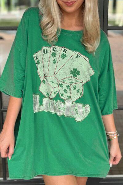 Rhinestone Lucky Poker Cards Oversized T-Shirt