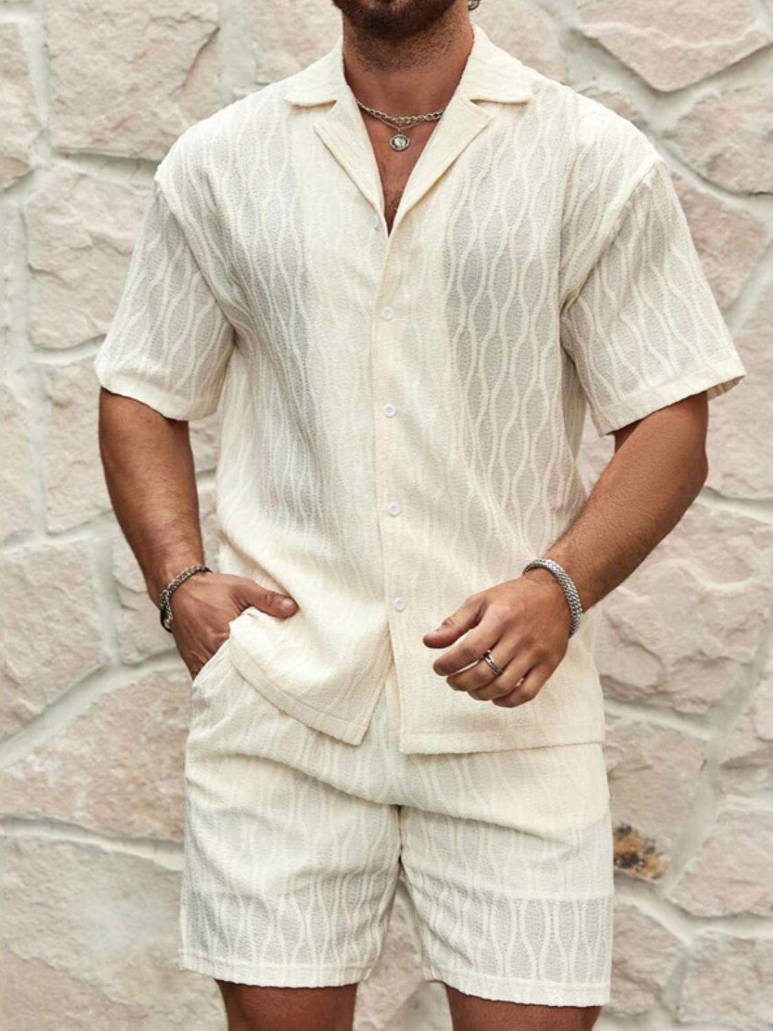 Men's Plus Size Collared Neck Short Sleeve Top and Shorts Set