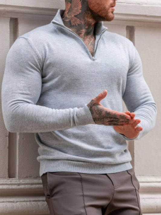 Men's Plus Size Quarter Zip Long Sleeve Knit Top - Clothes For Her Online Store