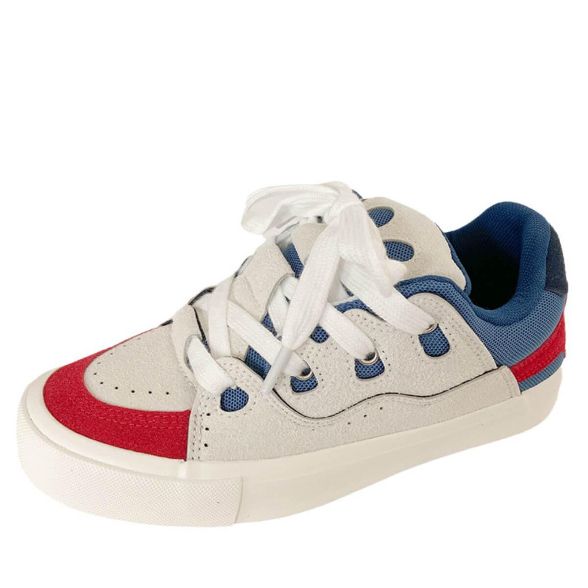 Contrast Lace Up Round Toe Flats Sneakers - Clothes For Her Online Store