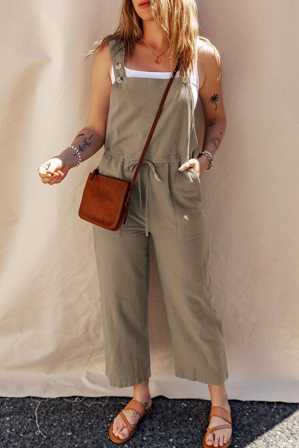 Drawstring Wide Strap Overalls with Pockets - Clothes For Her Online Store