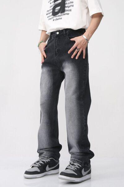 Men's Washed Straight Leg Jeans