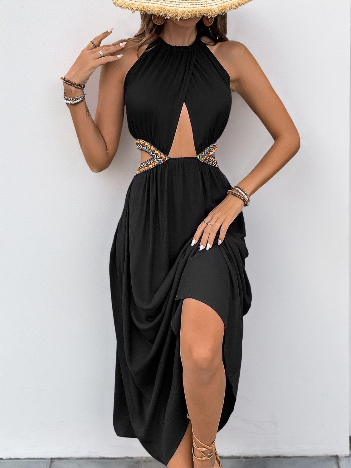 Perfee Cutout Grecian Neck Tied Back Dress