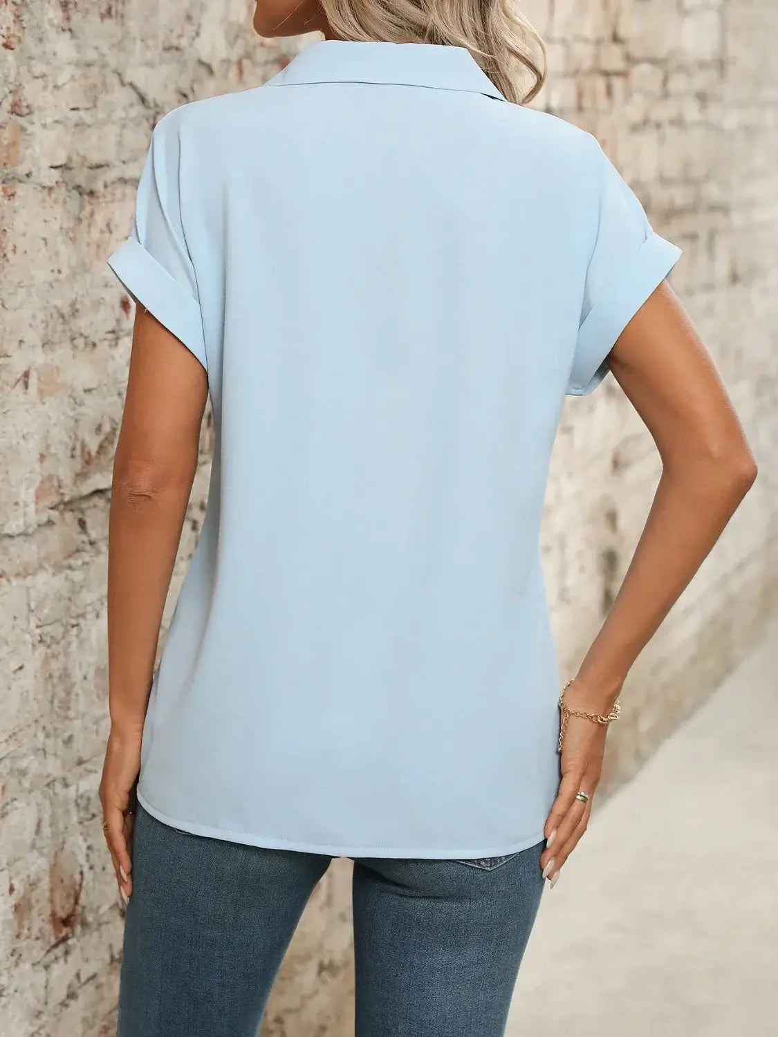Collared Neck Short Sleeve Blouse