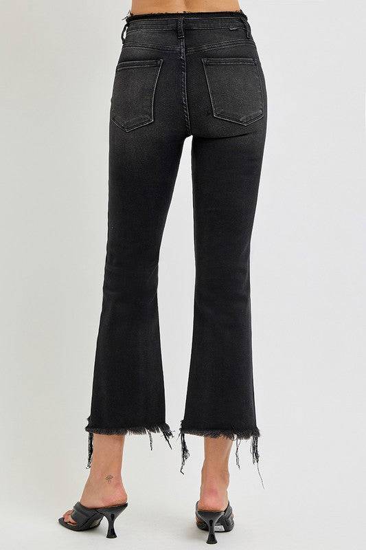 RISEN Full Size Raw Hem Cropped Flare Jeans Plus Size - Clothes For Her Online Store