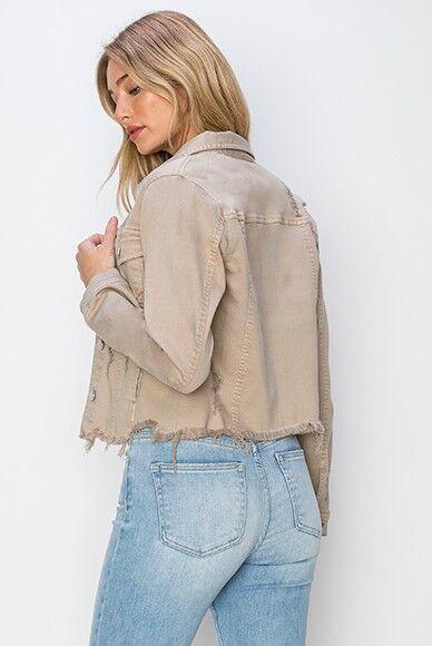 RISEN Full Size Raw Hem Button Up Cropped Denim Jacket Plus Size - Clothes For Her Online Store