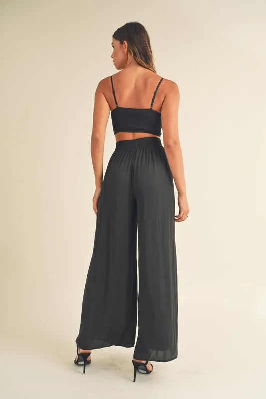 MABLE Smocked Bralette Crop Top and Wide Leg Pants Set - Clothes For Her Online Store