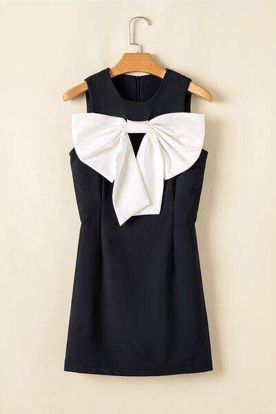 Bow Contrast Sleeveless Mini Dress