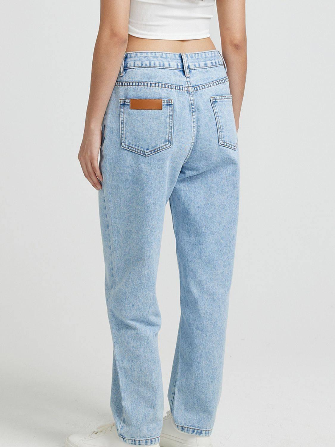 Pocketed Straight Leg Jeans - Clothes For Her Online Store