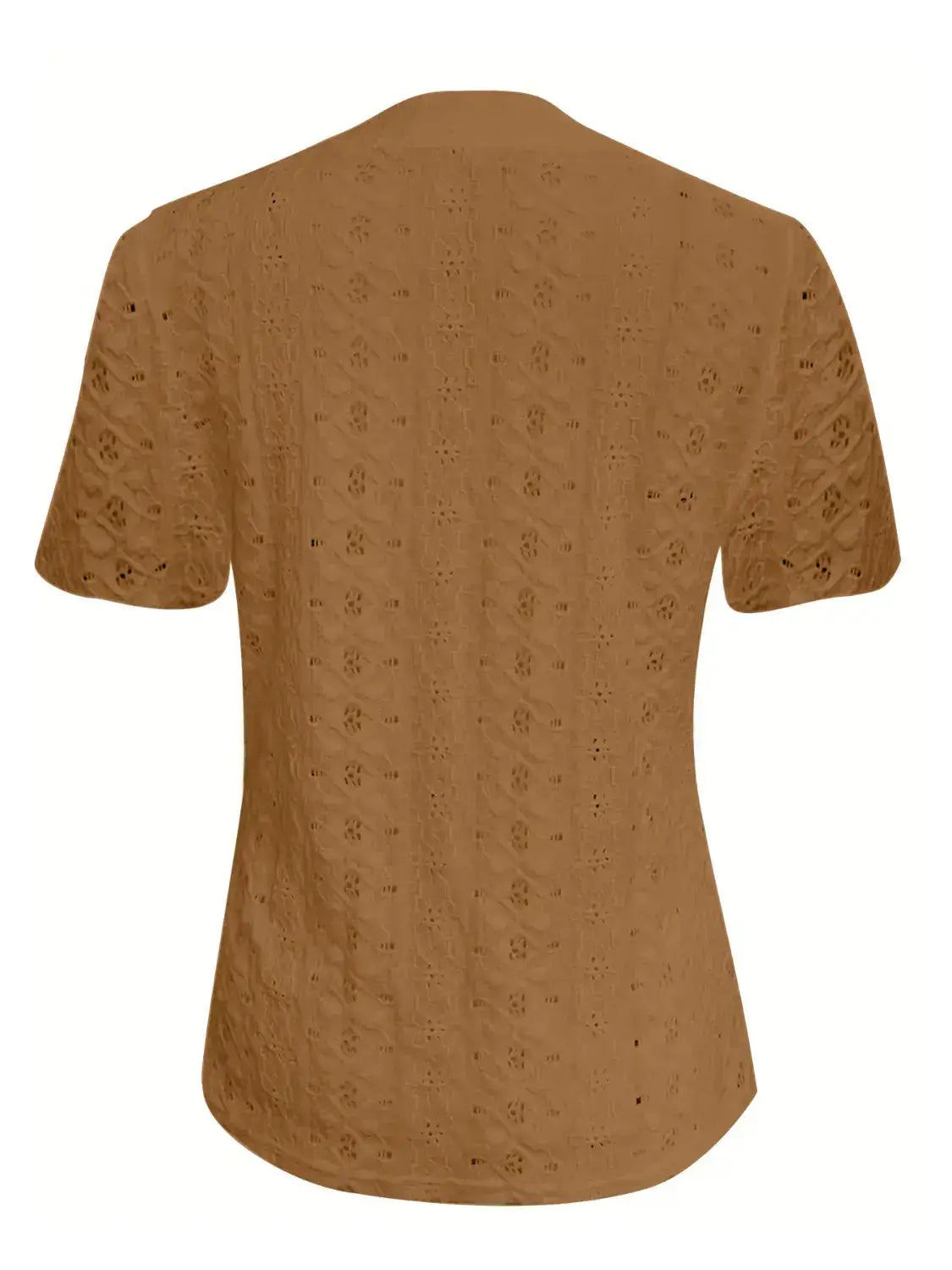 Openwork Notched Short Sleeve Top - Clothes For Her Online Store