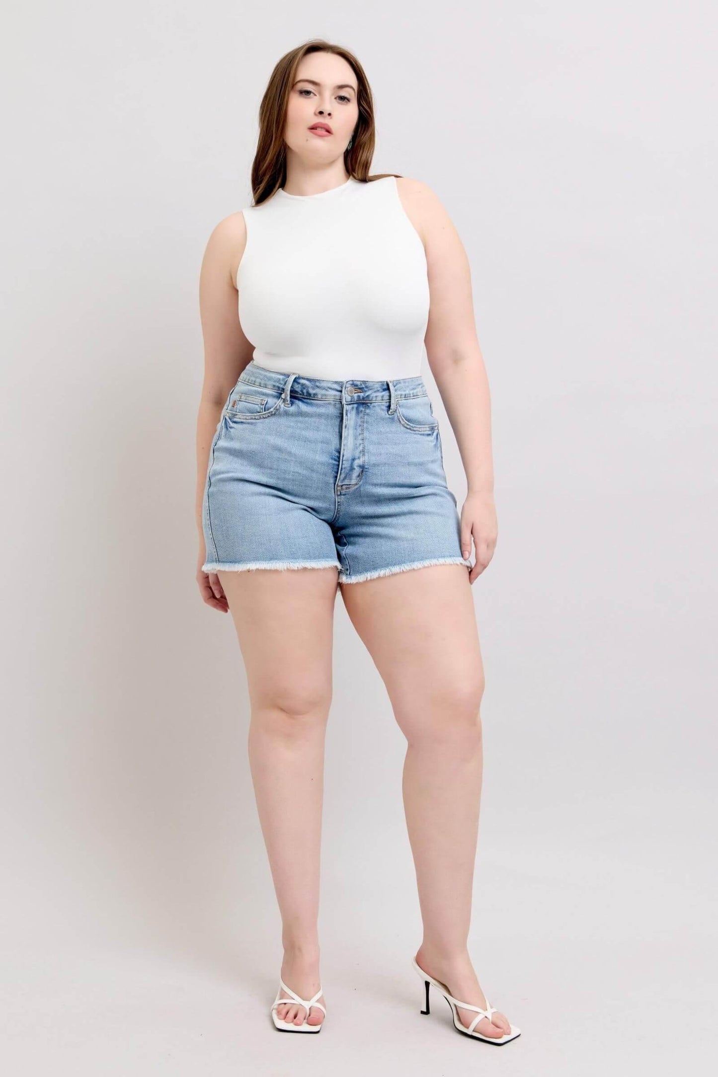 Judy Blue Full Size Tummy Control Raw Hem Denim Shorts Plus Size