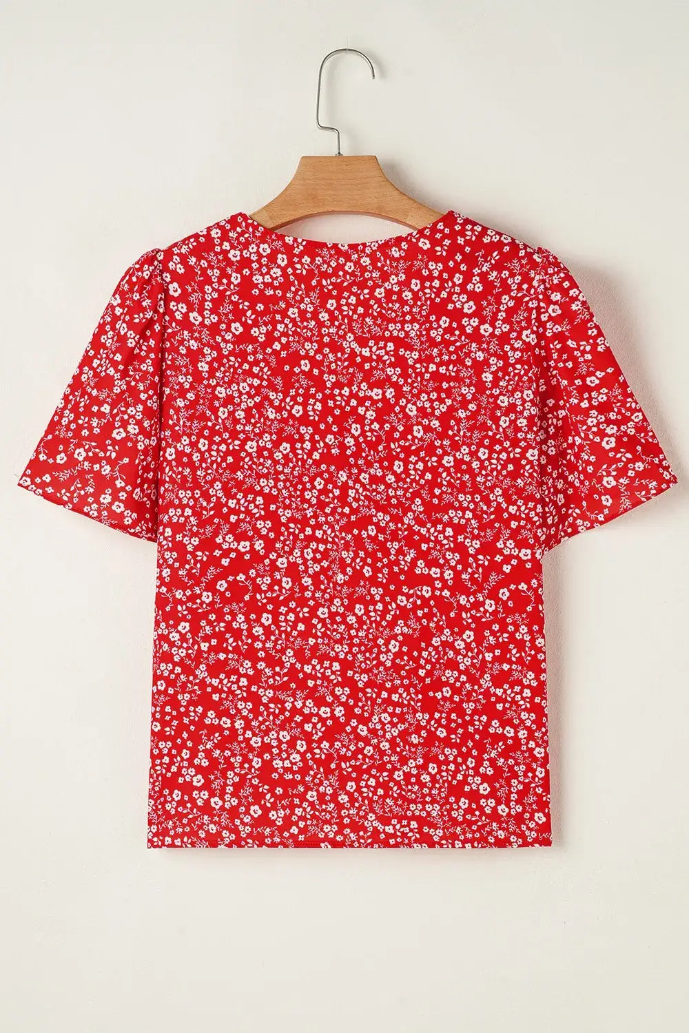 Boho Floral Printed Half Sleeve Knotted V Neck Blouse
