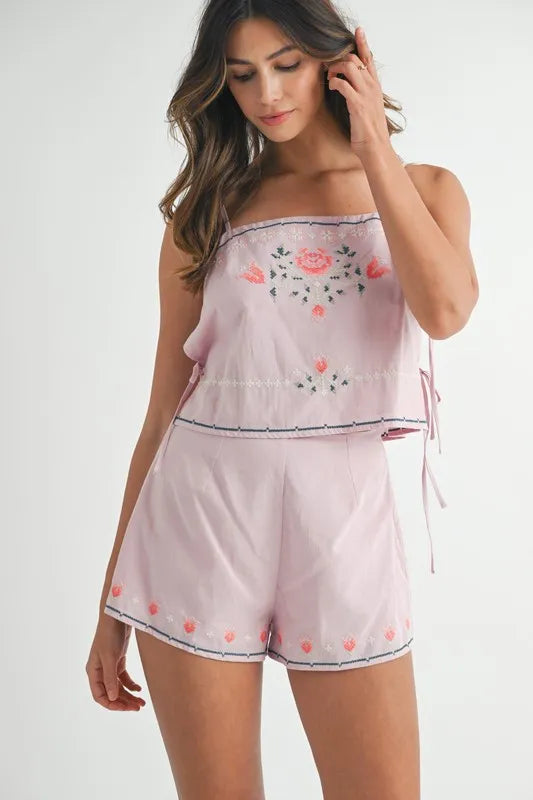 MABLE Embroidered Crop Top and Shorts Set - Clothes For Her Online Store