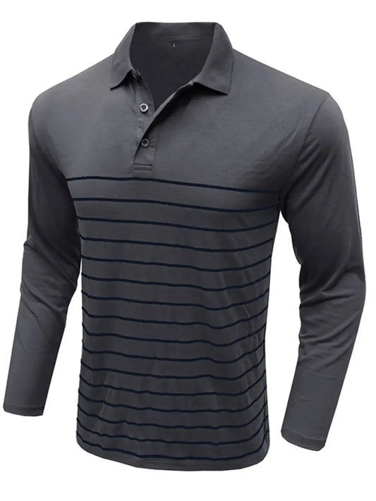 Men's Striped Long Sleeve Polo Shirt