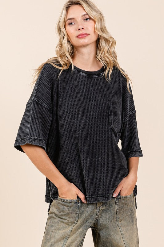Mittoshop Mineral Wash Waffle Knit Short Sleeve Top - Clothes For Her Online Store